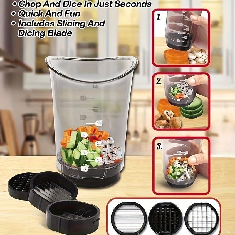 3-in-1 Manual Cutter and Chopper with Carbon Steel Blades | Compact Kitchen Gadgets for Slicing | Dishwasher Safe