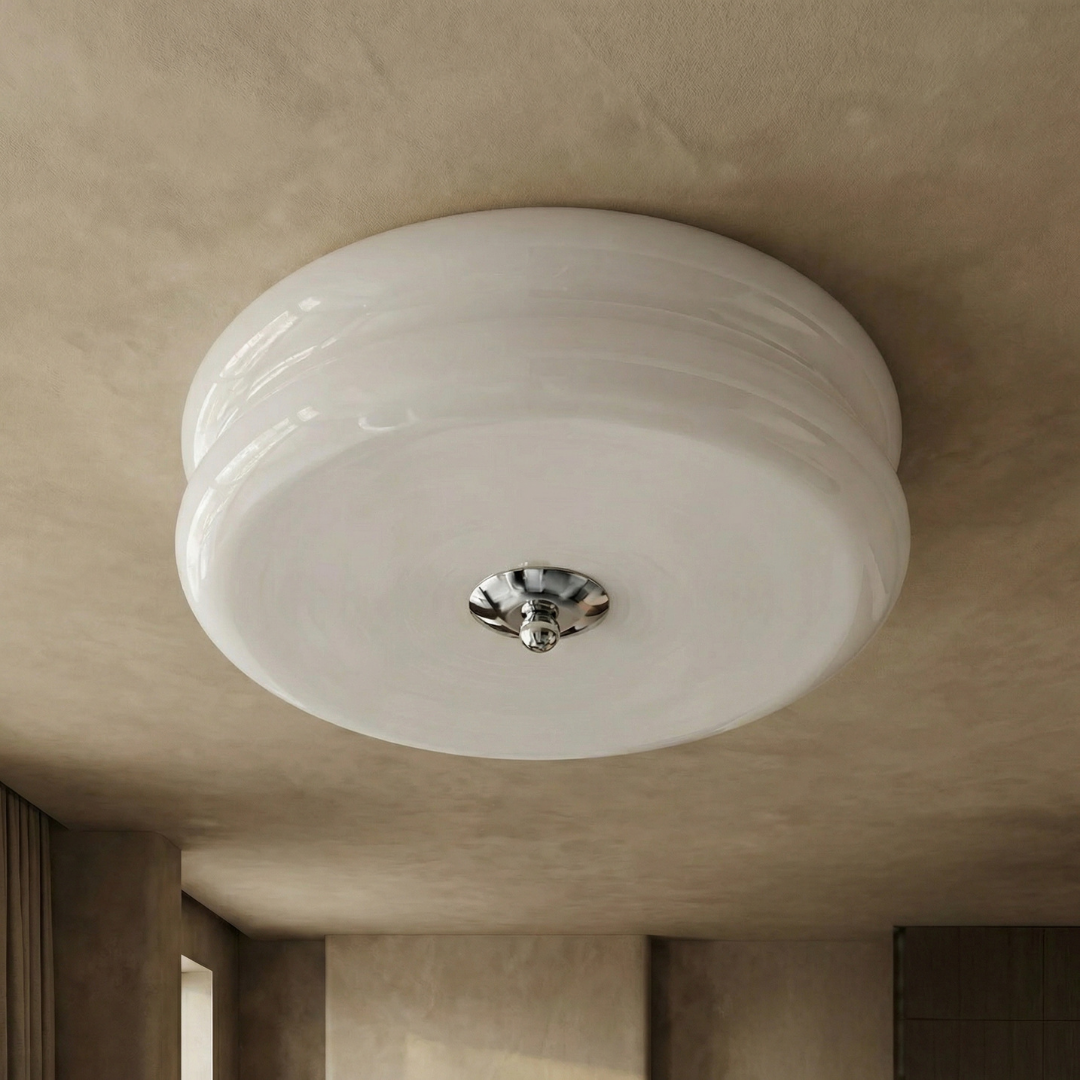 Vintage Glass Ceiling Light with Integrated LED | Available in Gold or Chrome | Decorative Fixture for Dining Rooms and Bedrooms