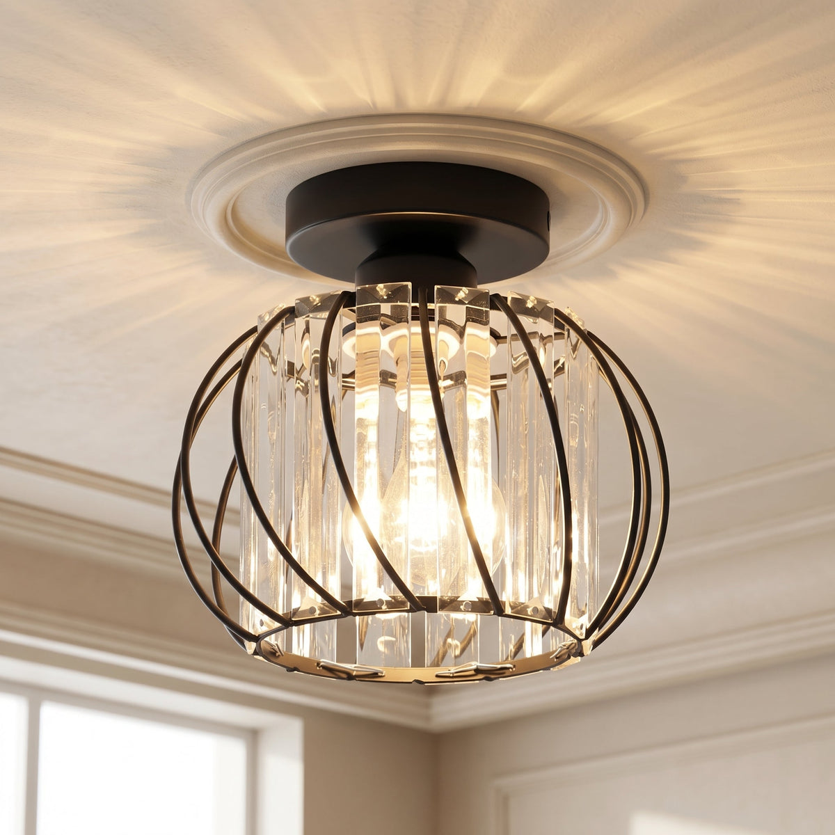Nordic Glass Ceiling Light | Available in Black, Gold, or Silver | Minimal Design for Hallways and Living Spaces