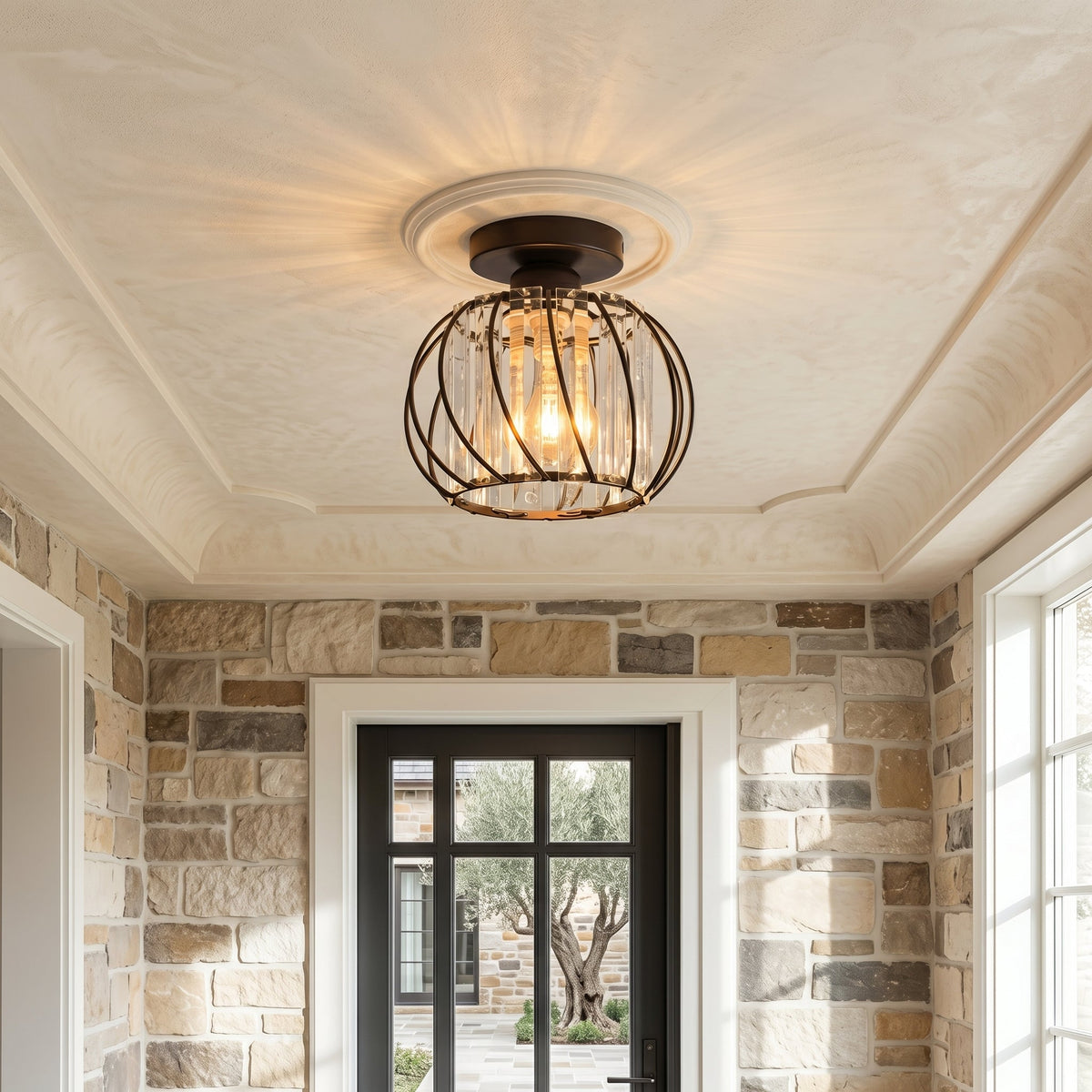 Nordic Glass Ceiling Light | Available in Black, Gold, or Silver | Minimal Design for Hallways and Living Spaces