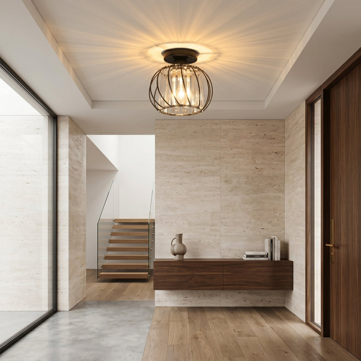 Nordic Glass Ceiling Light | Available in Black, Gold, or Silver | Minimal Design for Hallways and Living Spaces