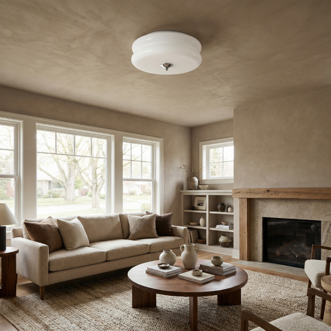 Vintage Glass Ceiling Light with Integrated LED | Available in Gold or Chrome | Decorative Fixture for Dining Rooms and Bedrooms