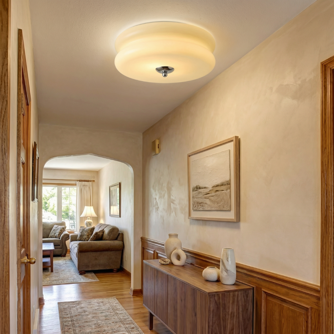 Vintage Glass Ceiling Light with Integrated LED | Available in Gold or Chrome | Decorative Fixture for Dining Rooms and Bedrooms