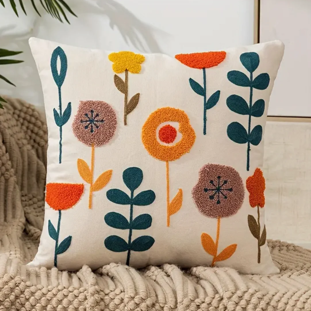Floral Throw Pillow, 17.7 x 17.7 Inches | Cotton-Polyester Blend | A Complete Decorative Cushion for Any Room