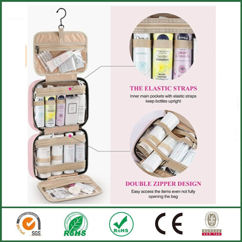 Hanging Toiletry Bag with Hook | Water Resistant Cosmetic Bags for Travel | 4 Zip Compartments in a Padded Shell