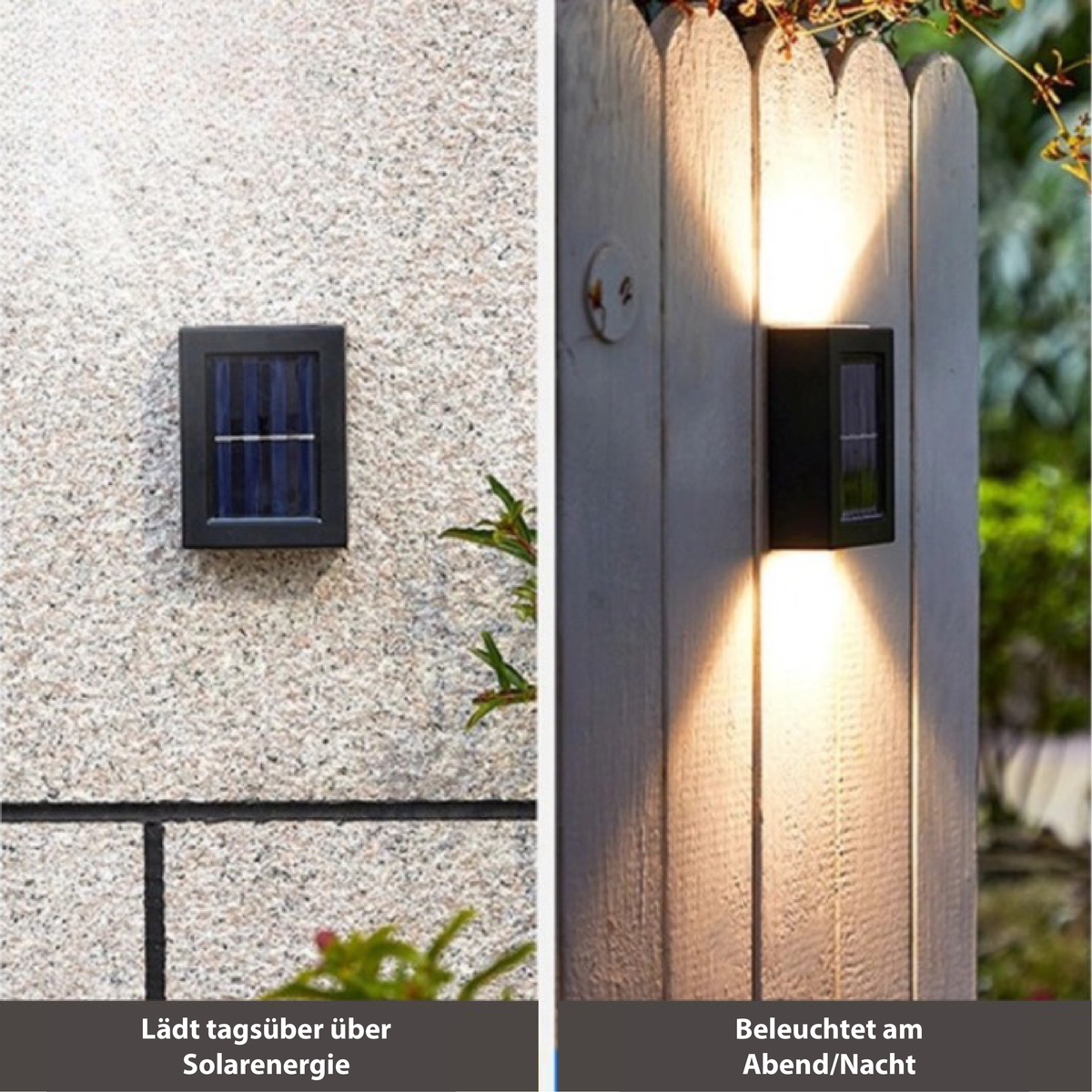 Solar LED Wall Lamp | Cordless with Automatic Dusk-to-Dawn Lighting | For Exterior Walls, Fences, and Entrances