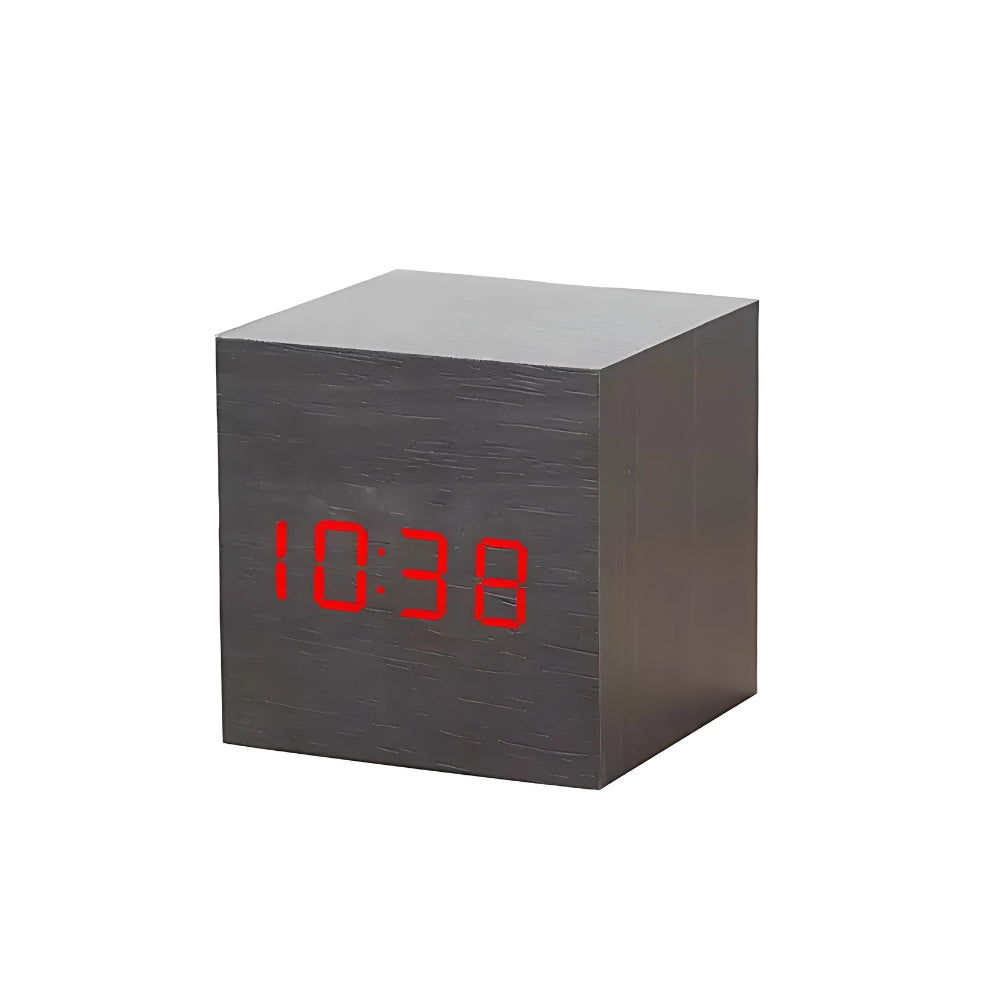 Wood Grain Digital Clock Cube for a Bedside Table | Snooze Button and Temperature Readout in Four Finishes