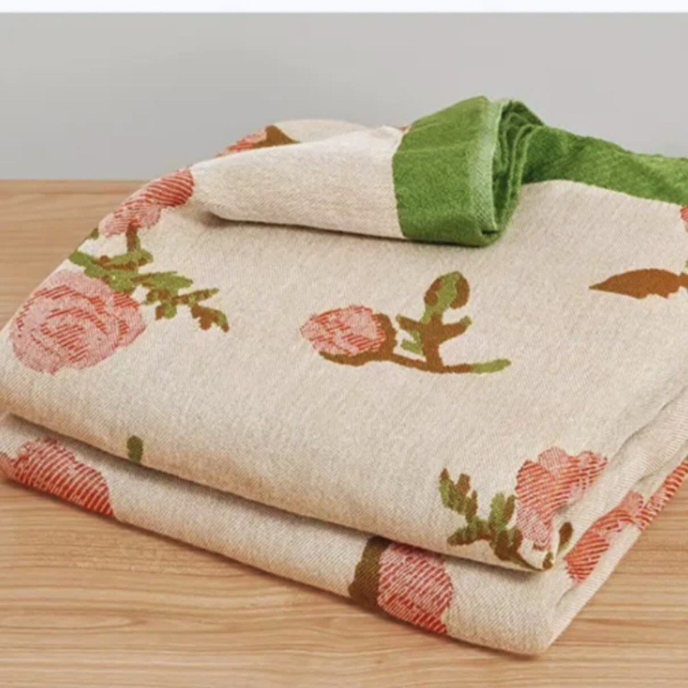 Bamboo Fiber Summer Blanket with Rose Pattern | Lightweight for Warmer Nights | A Decorative Bedding Layer