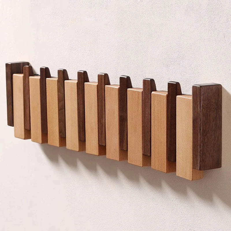 Wooden Coat Racks for Wall with Folding Hooks | Piano Key Design in Walnut or Beech for the Hallway and Entryway