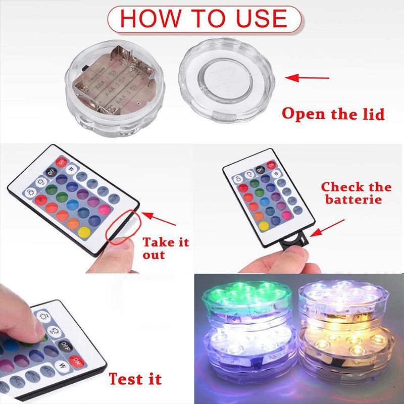 Submersible Waterproof LED Lights with a Remote | 13 Beads, 16 Colors, Magnet and Suction Cup | IP68, Runs on AAA Batteries