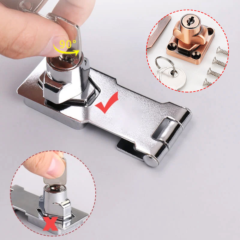 Door Lock Latch with Key for Cabinets, Lockers and Tool Boxes | Zinc Alloy, Quarter Turn | Sticks On or Screws Down
