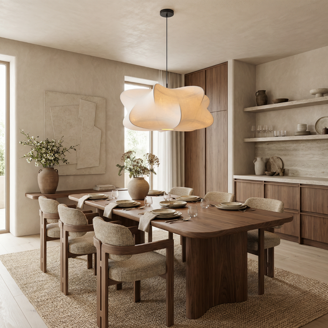 Silk Pendant Lamp with Wabi Sabi Design | Organic Sculptural Shade | Soft Diffused Lighting for Living Rooms and Lounges