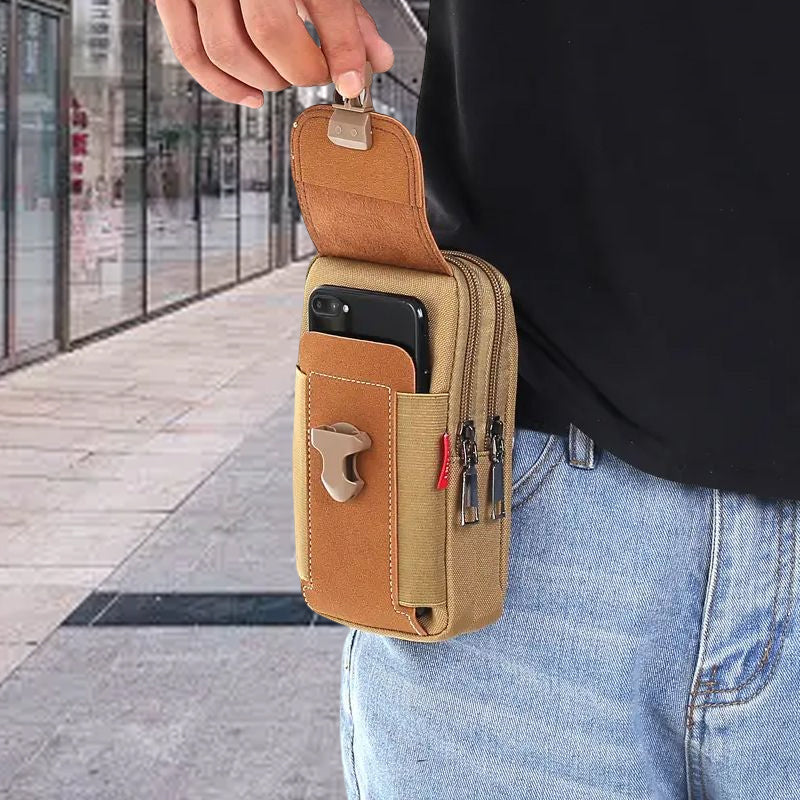 Canvas Phone Pouch for Men with a Belt Loop | Two Compartment Waist Bag for Keys Cards and Cash up to 6.1 Inch