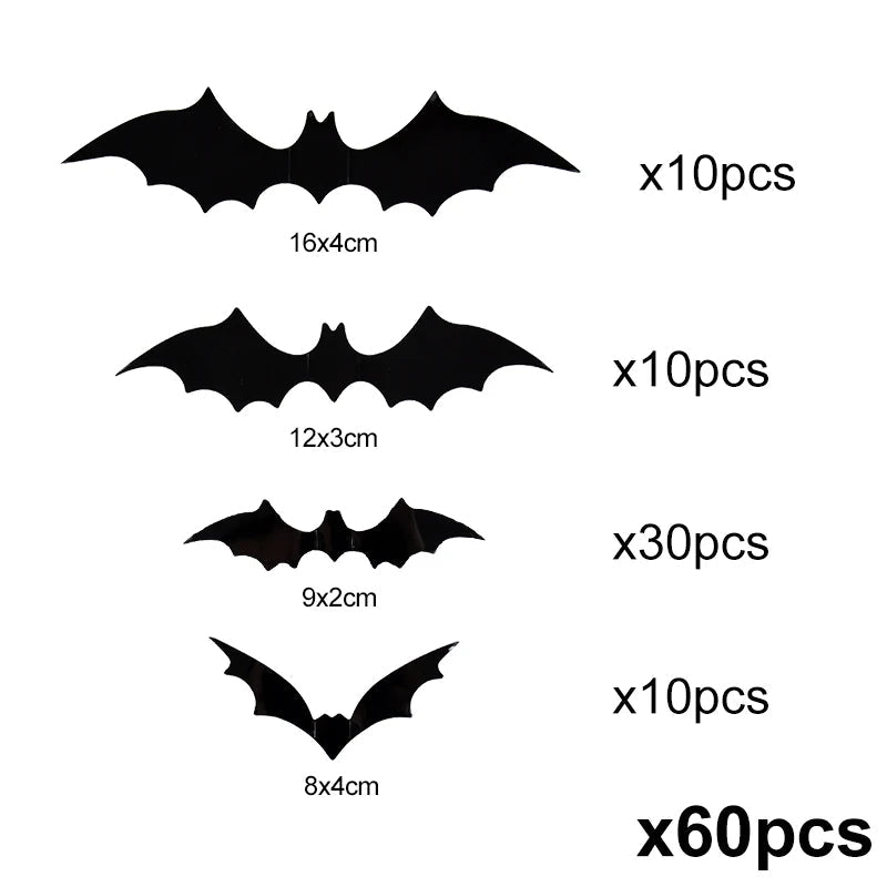 60 piece set of 3D Halloween bat wall decals