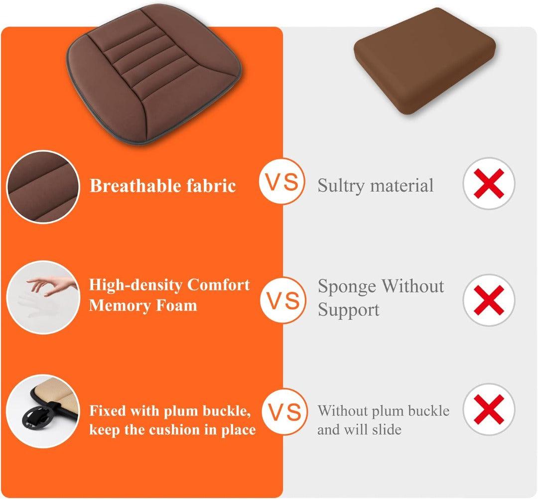 Memory Foam Car Seat Cushion, 21.2 by 18.5 Inches | Non-Slip Silicone Base, Breathable Cover | Brown, Black or Grey