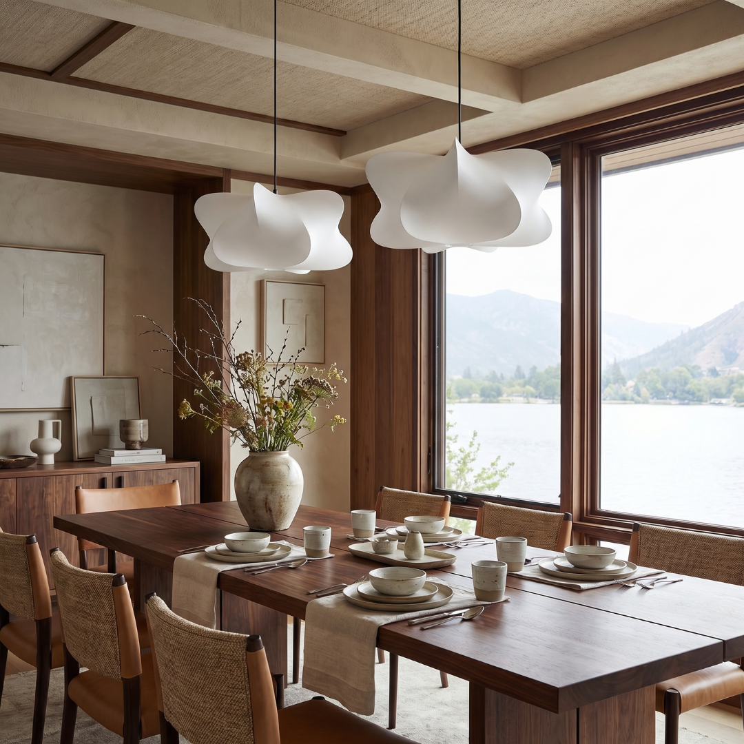 Silk Pendant Lamp with Wabi Sabi Design | Organic Sculptural Shade | Soft Diffused Lighting for Living Rooms and Lounges