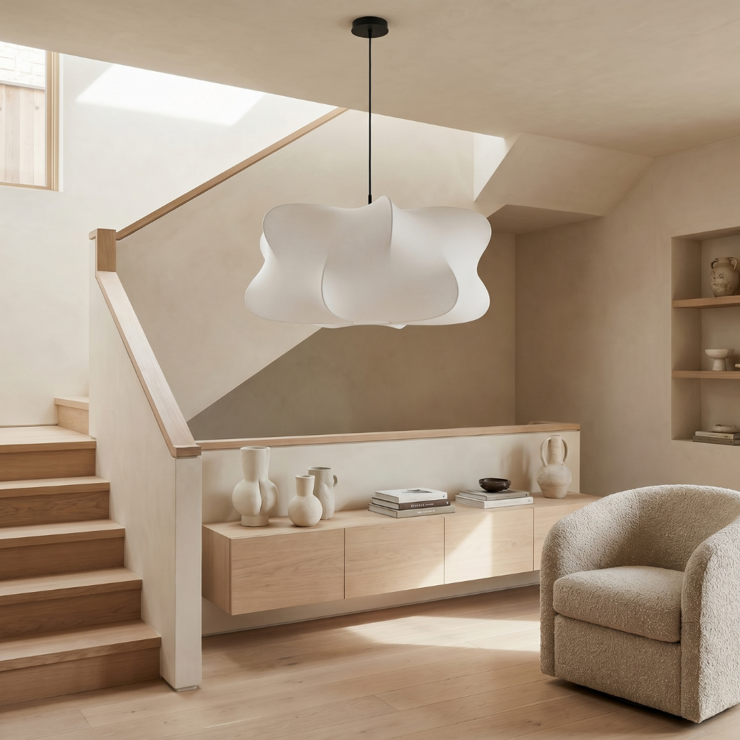 Silk Pendant Lamp with Wabi Sabi Design | Organic Sculptural Shade | Soft Diffused Lighting for Living Rooms and Lounges