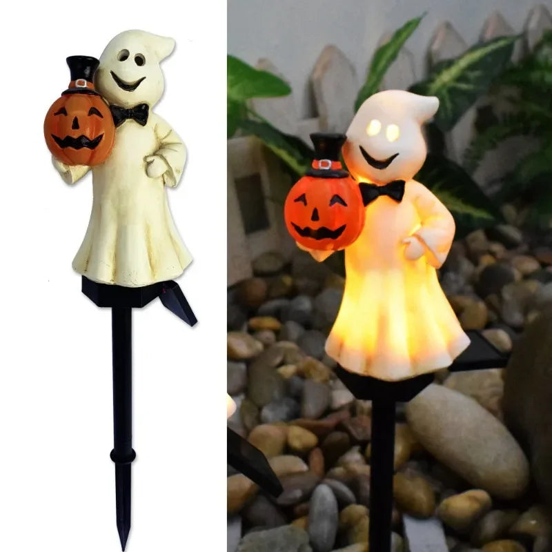 Solar Halloween Yard Light | 16.5 In Pumpkin Or Ghost Stake, IP44 Waterproof | 6 To 8 Hours Of Dusk To Dawn Glow