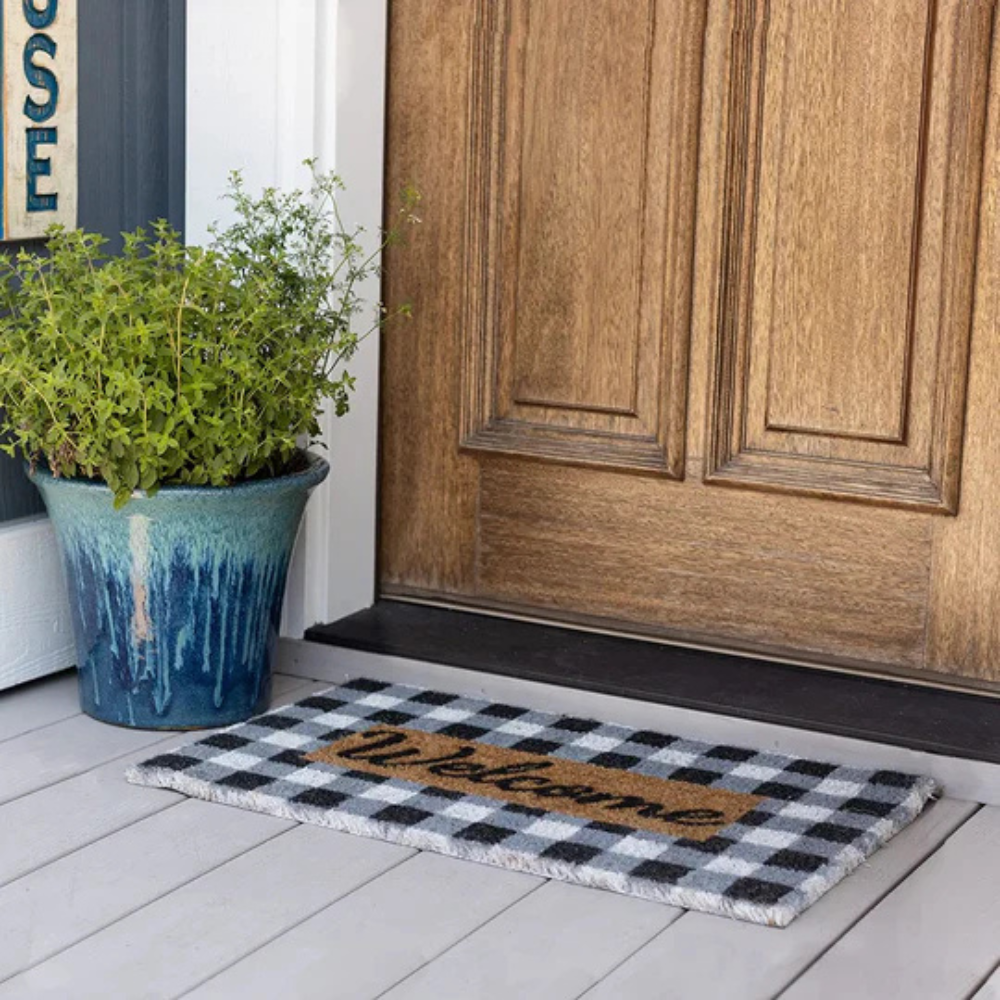Buffalo Plaid Welcome Door Mat | Checkered Pattern with Welcome Text | Durable for Daily Entryway Use