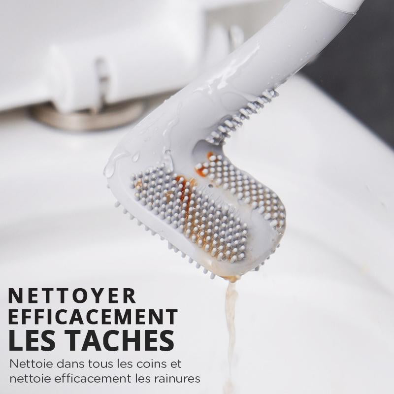 Long Handle Toilet Brush with a Silicone Head | Reaches Under the Rim and Resists Tangled Hair | Wall Mount, No Drilling