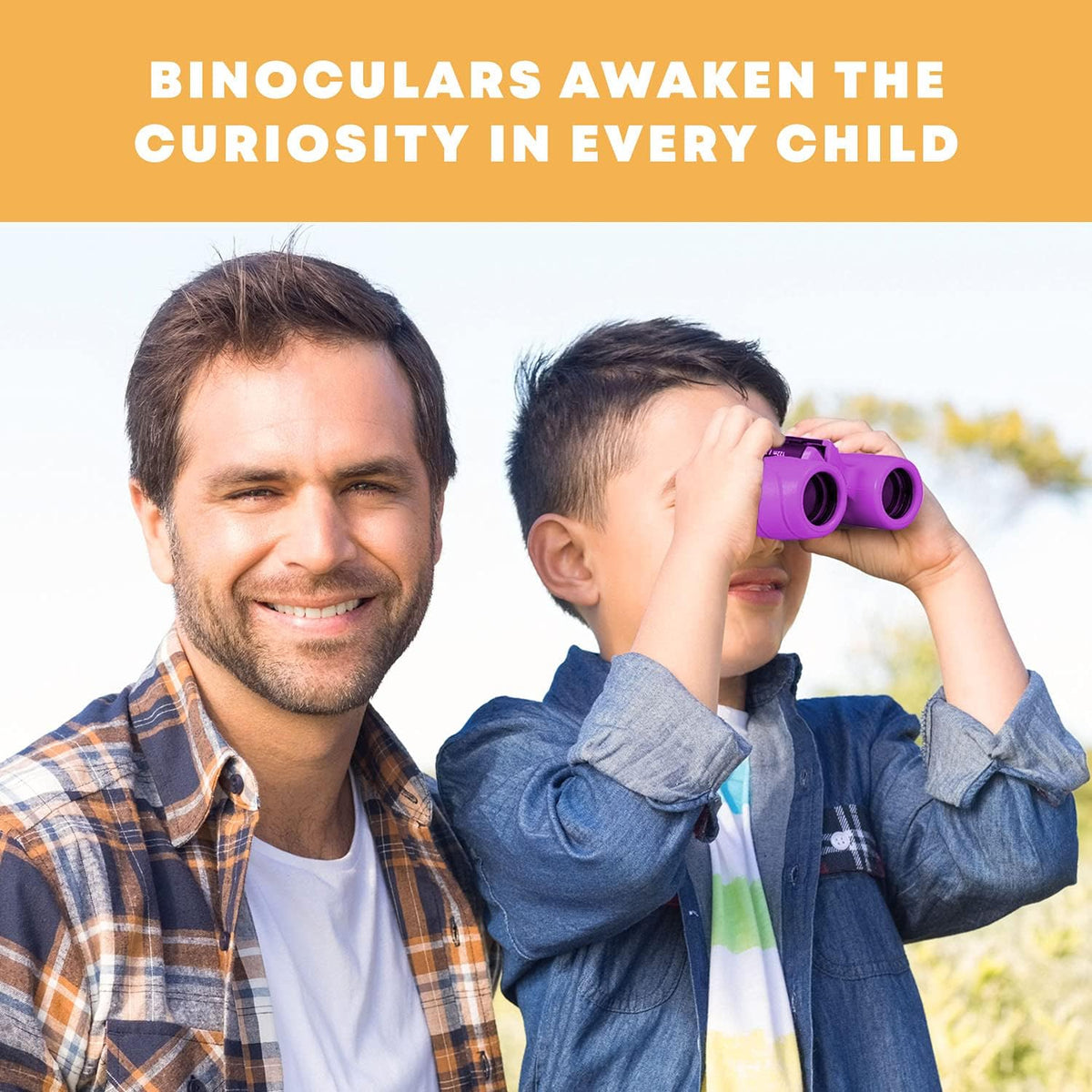 Kids Binoculars 8x21 with Compass and Magnifying Glass | Shockproof Rubber Grip, Central Focus Wheel | 3 Colors