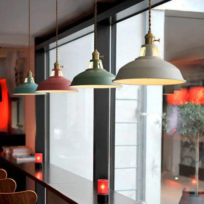 Industrial Retro Metal Pendant Light Ceiling Fixture with E27 Socket | Adjustable Textile Cord | 7 Colors