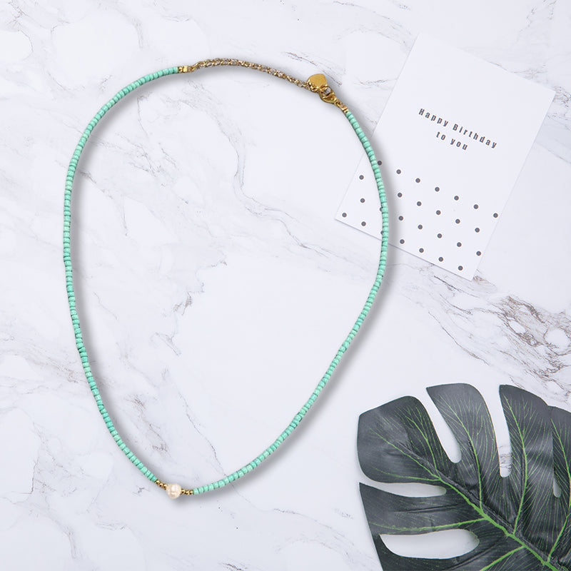 Freshwater Pearl Necklace with Colorful Rice Beads | Titanium Steel Chain for Everyday Wear | Five Color Options