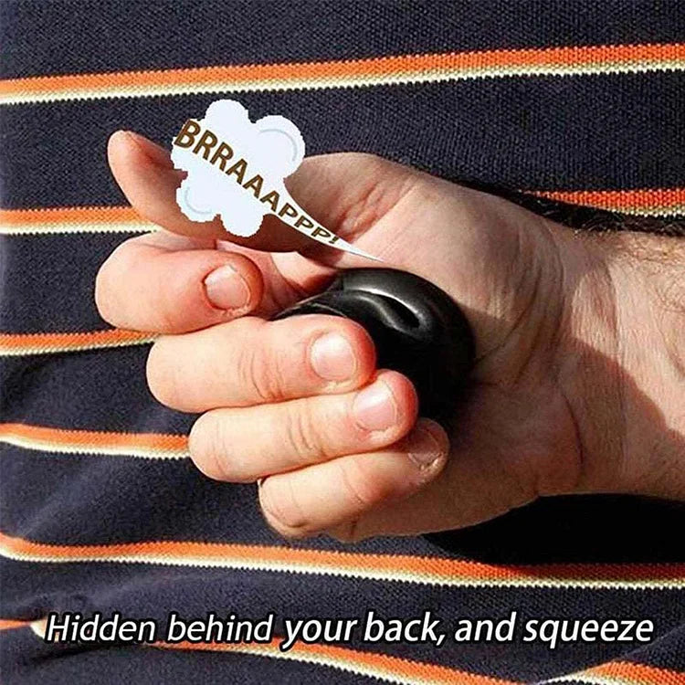Battery-free rubber prank toy that makes fart sounds