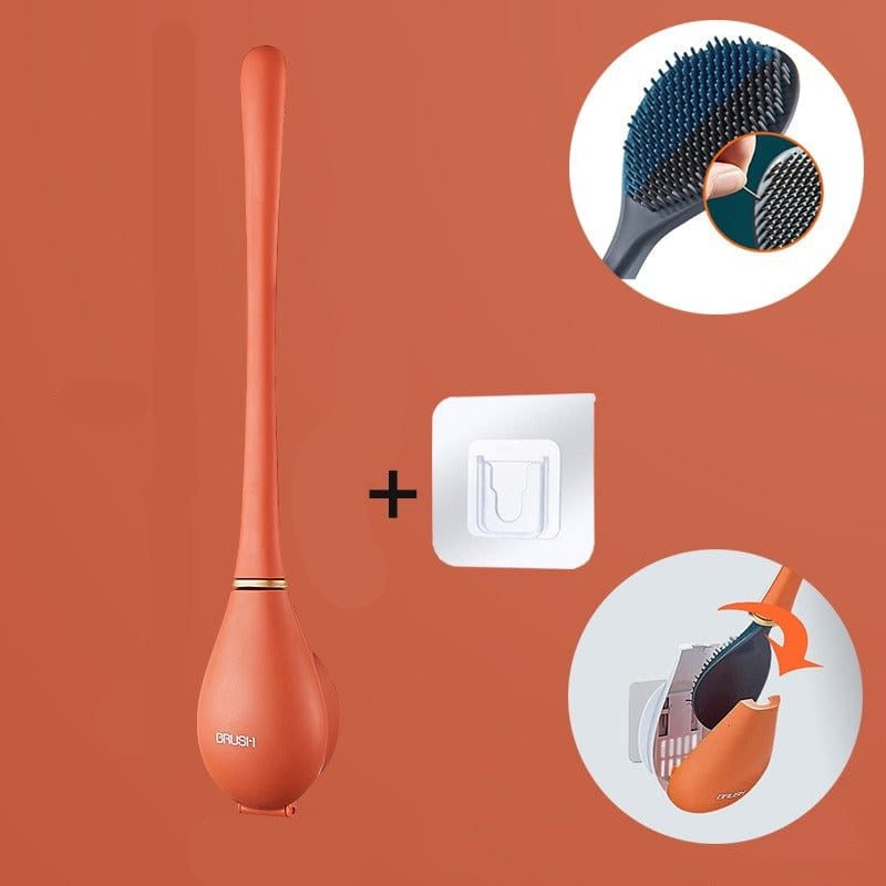 Flat Head Toilet Brush in Silicone | Wall Mounted Holder with an Adhesive Pad | Five Colors, Tips Dry Quickly After Use