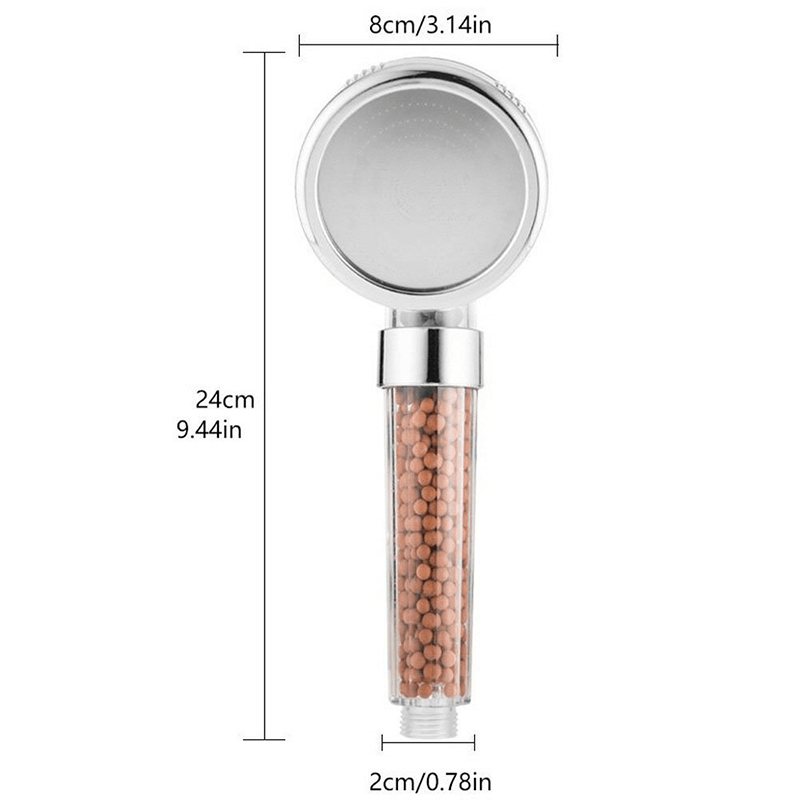 Filtered Shower Head with a Mineral Bead Cartridge | Three Spray Modes on a Turn Ring: Massage, Jet and Rainfall