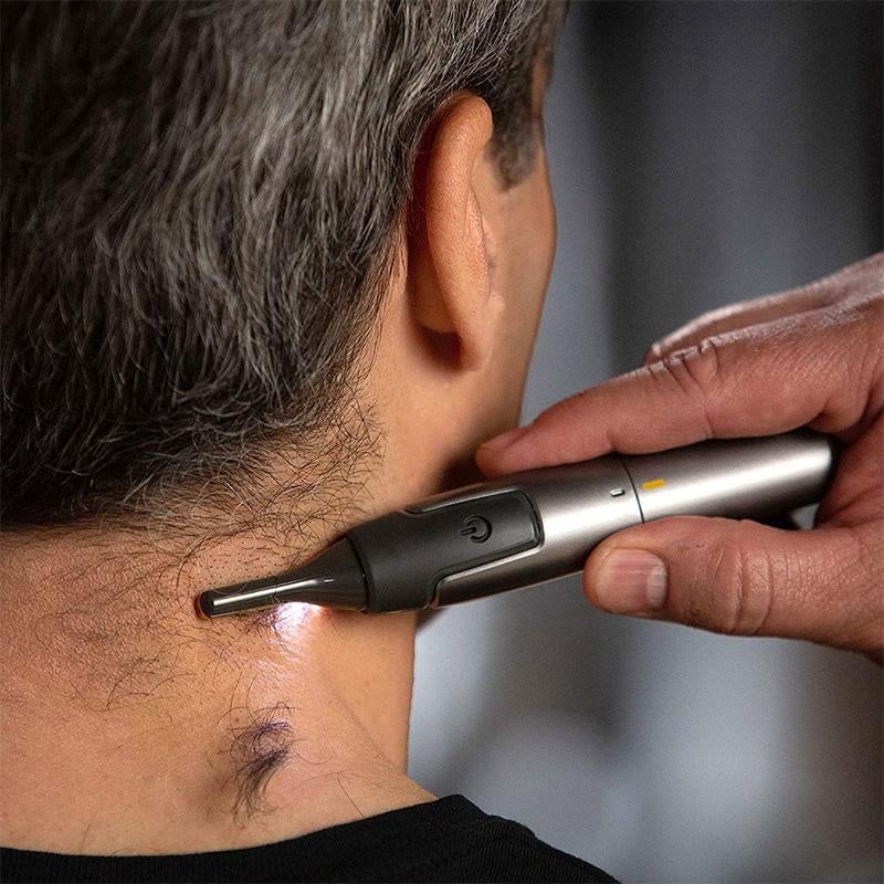 Nasal Hair Trimmer with LED Light and Two Comb Attachments | Titanium Finished Steel Blades | Shapes Brows and Sideburns