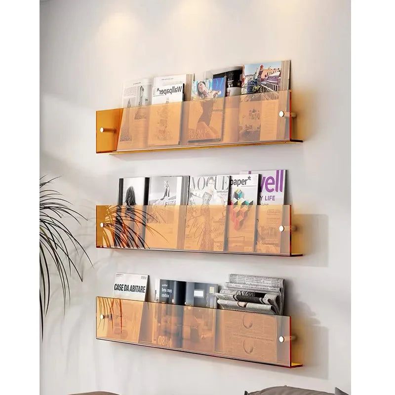 Acrylic Magazine Rack in Three Lengths | Wall Shelves for Living Room, Office or Waiting Area | Ten Transparent Shades