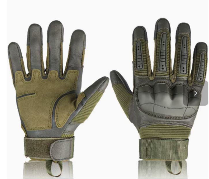 Tactical Work Gloves with Hard Knuckle Guards | Cut and Abrasion Resistant Full Finger Fit | Black or Green, S to XL