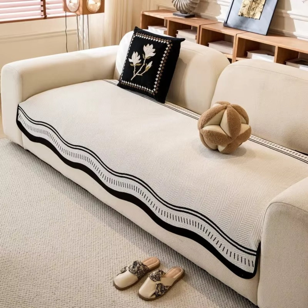 Wave Pattern Sofa Cover with Anti-Slip Backing | Stays Securely in Place | Decorative Protection for Any Sofa