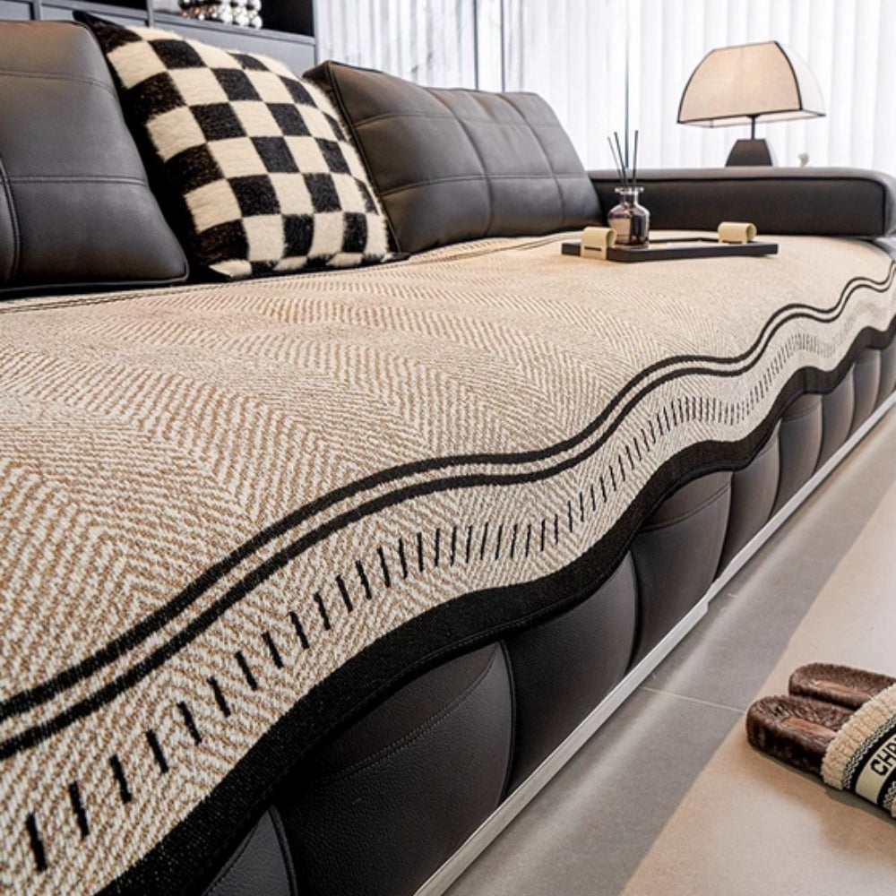 Wave Pattern Sofa Cover with Anti-Slip Backing | Stays Securely in Place | Decorative Protection for Any Sofa