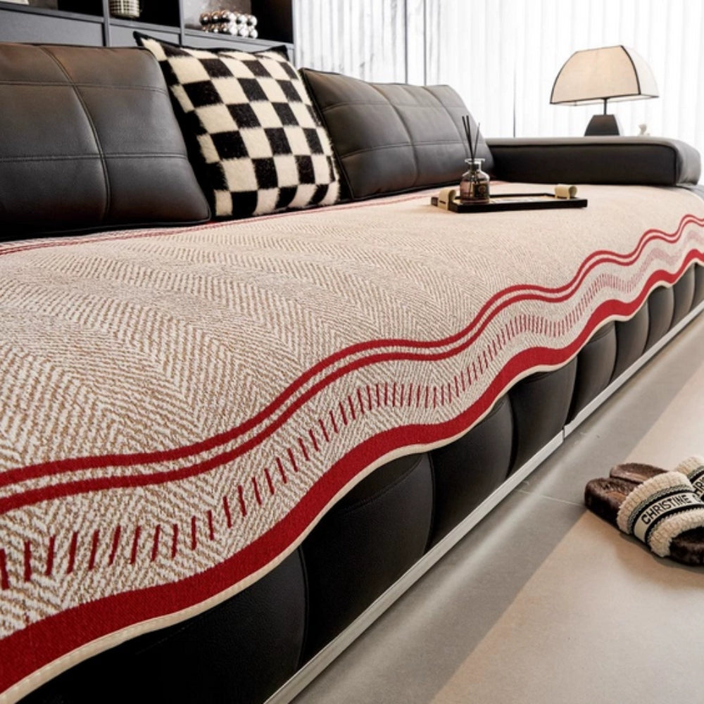 Wave Pattern Sofa Cover with Anti-Slip Backing | Stays Securely in Place | Decorative Protection for Any Sofa
