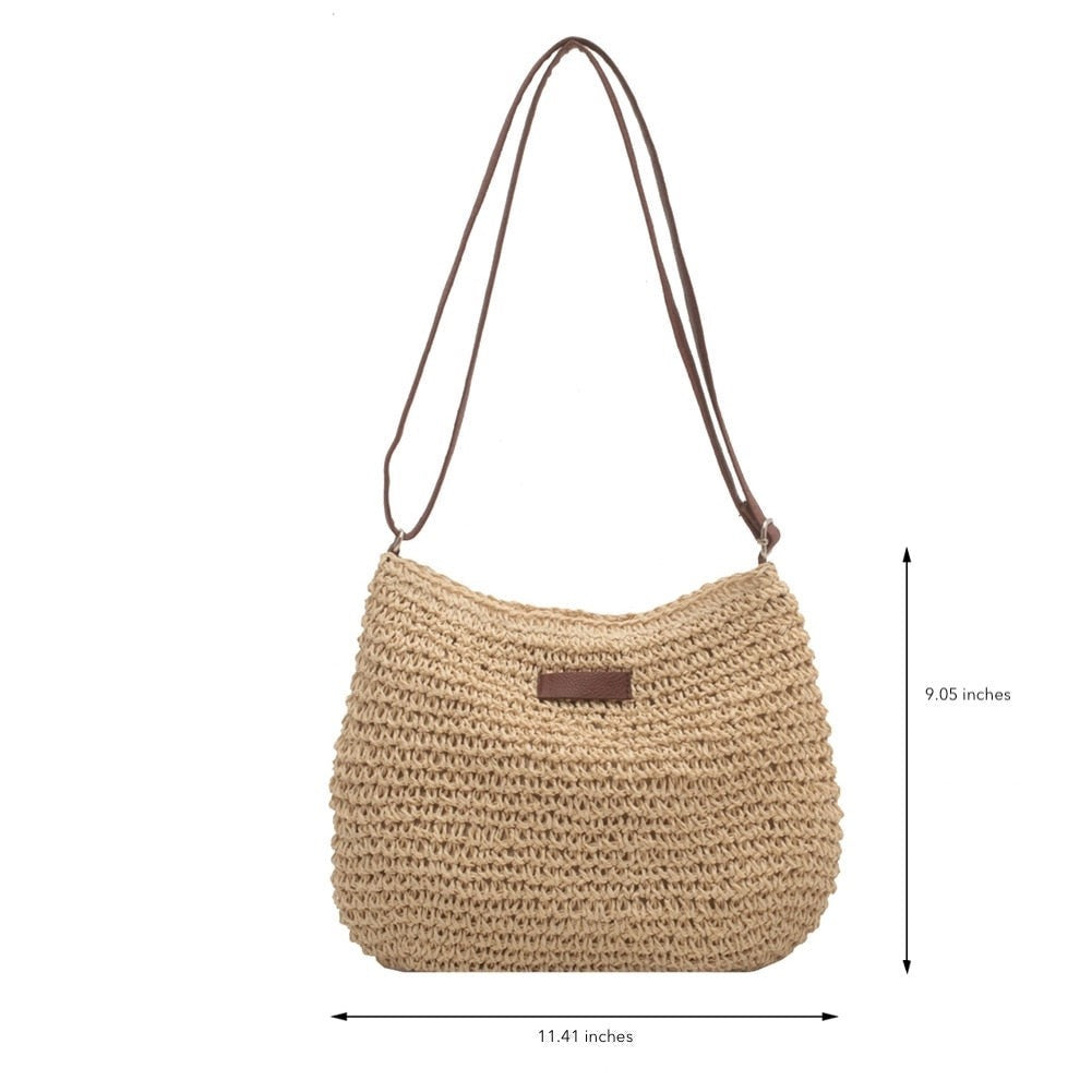 Handmade Woven Crossbody Bag in a Bohemian Style | Adjustable Strap | Khaki or Beige Shoulder Purse