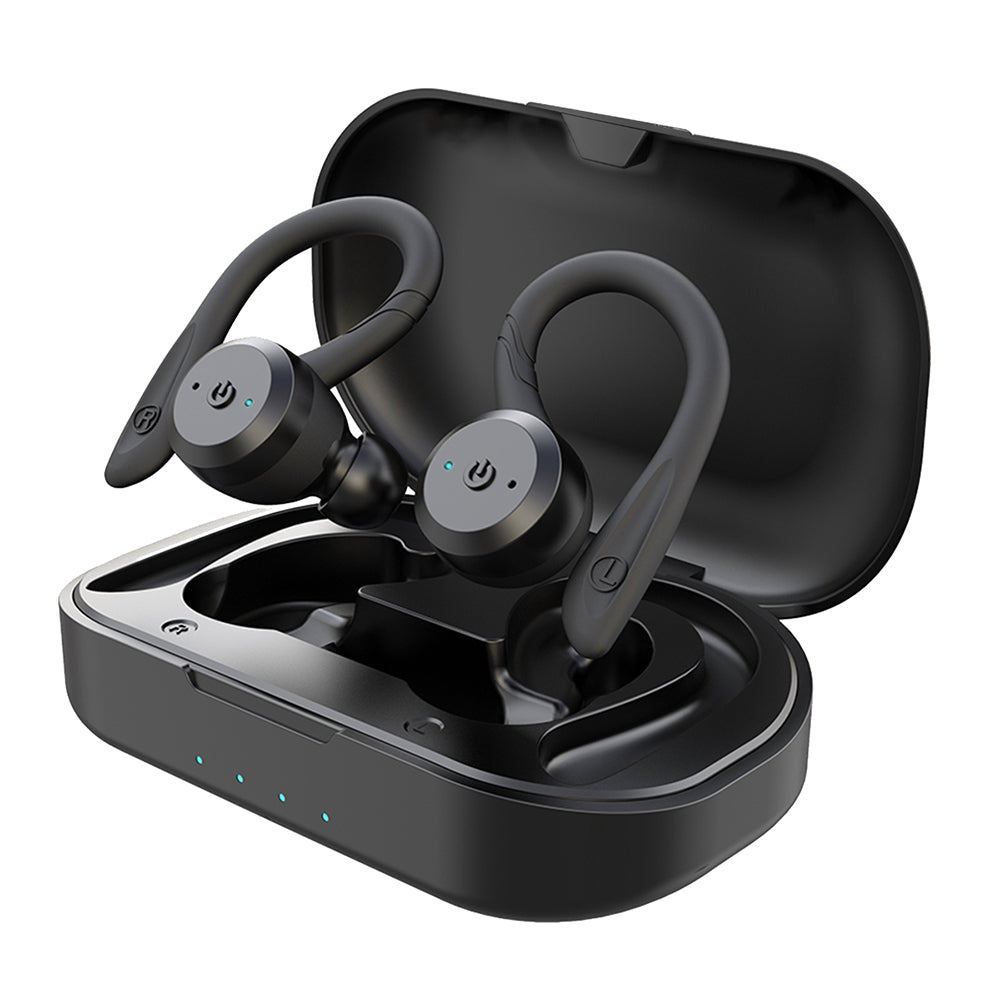Wireless Earbuds with Ear Hooks and 20 Hours of Playtime | IPX7 Waterproof for Swimming, Running or Rain | Three Colors