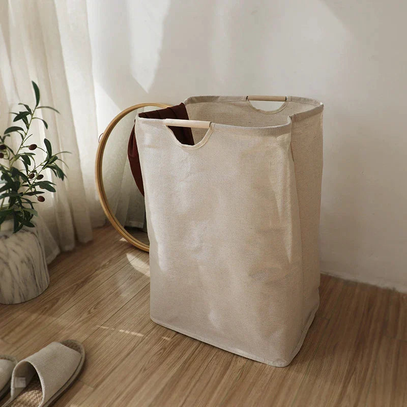 Foldable Laundry Organizer in Cotton Linen | Japanese Style Hamper with Carry Handles | Two Sizes, Stands Up Empty