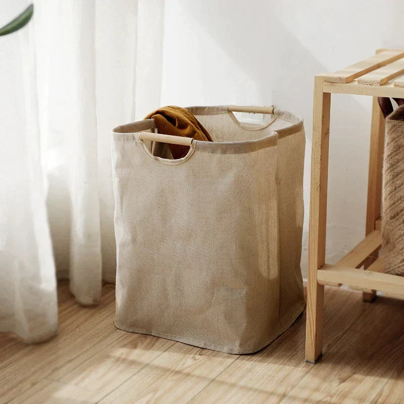 Foldable Laundry Organizer in Cotton Linen | Japanese Style Hamper with Carry Handles | Two Sizes, Stands Up Empty