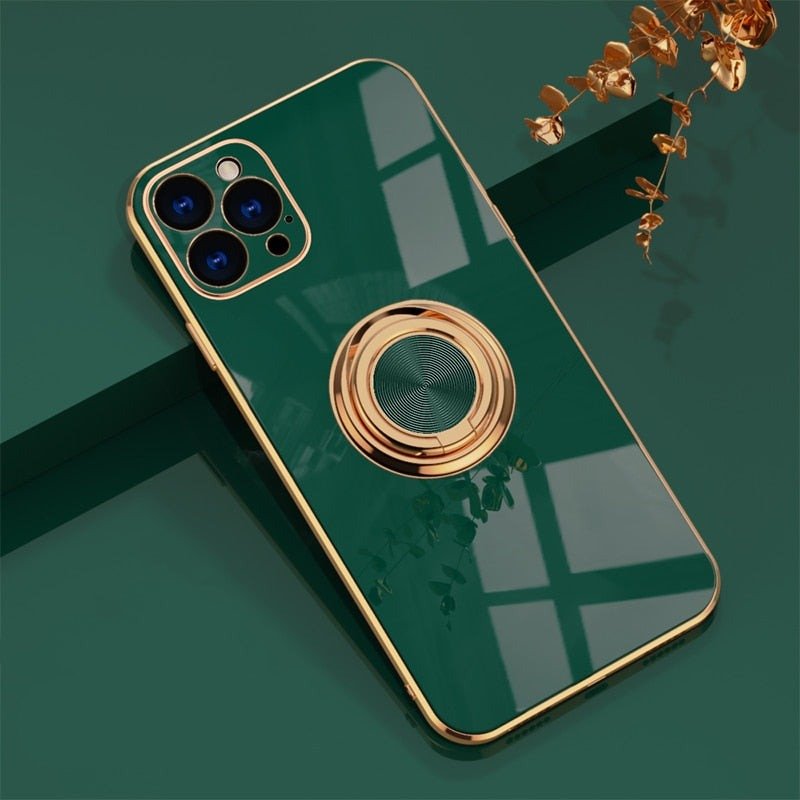 Phone Case with Rotating Metal Ring Stand | Magnetic Back for Car Mounts | 16 iPhone Models, 5 Colors