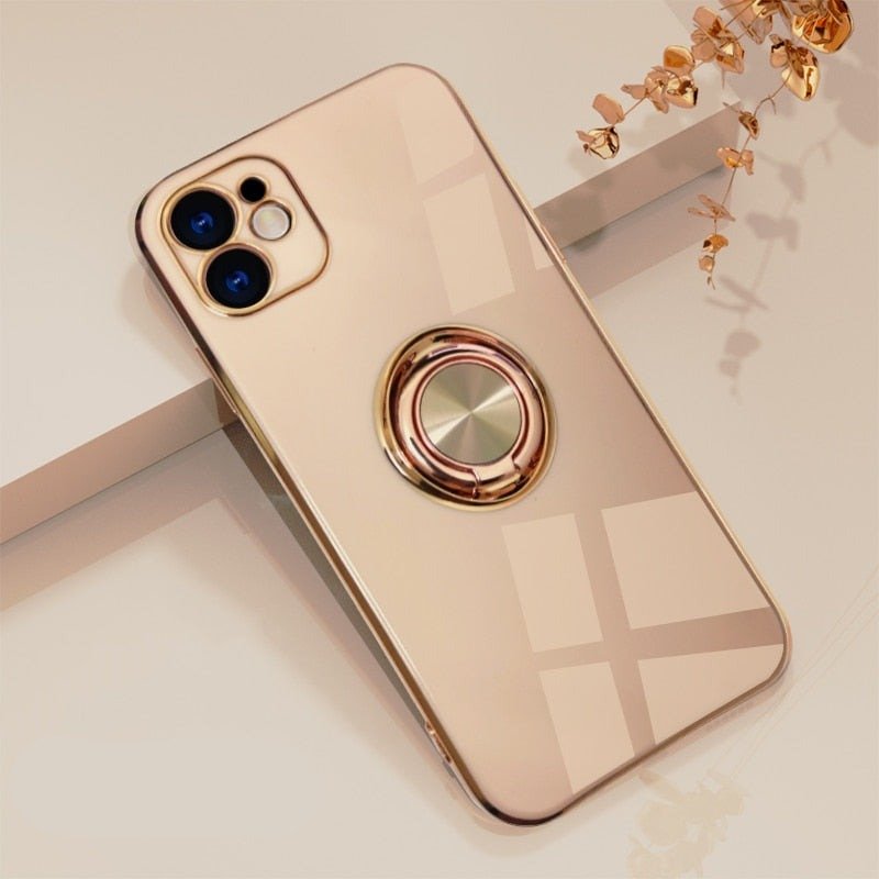 Phone Case with Rotating Metal Ring Stand | Magnetic Back for Car Mounts | 16 iPhone Models, 5 Colors