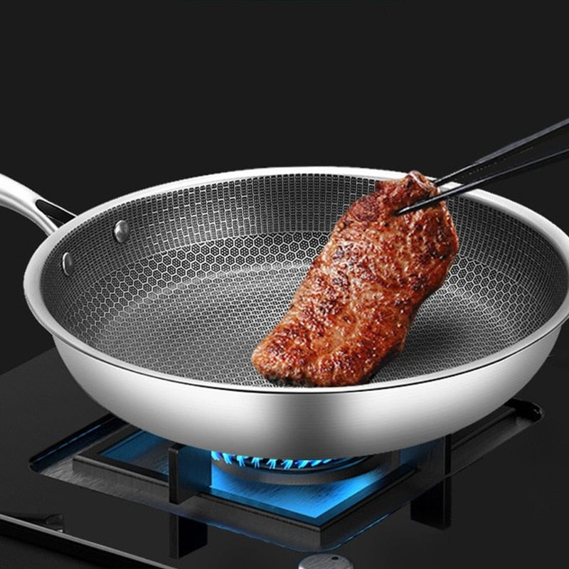 Stainless Steel Frying Pan with a Honeycomb Non Stick Surface | Even Heat on Gas, Induction or Ceramic | Kitchen Cooking Tools