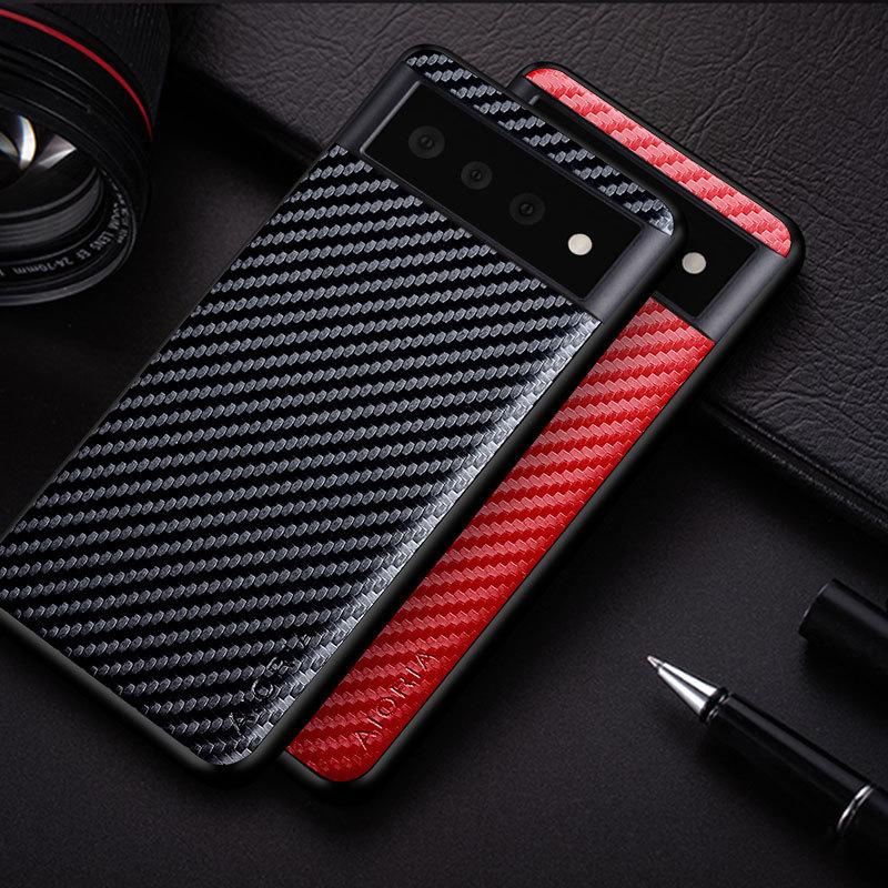 Thin Carbon Look Phone Case for Google Pixel 6 to 8 Pro | Grippy Finish, Open Camera Cutout | Black, Blue, Red or Brown