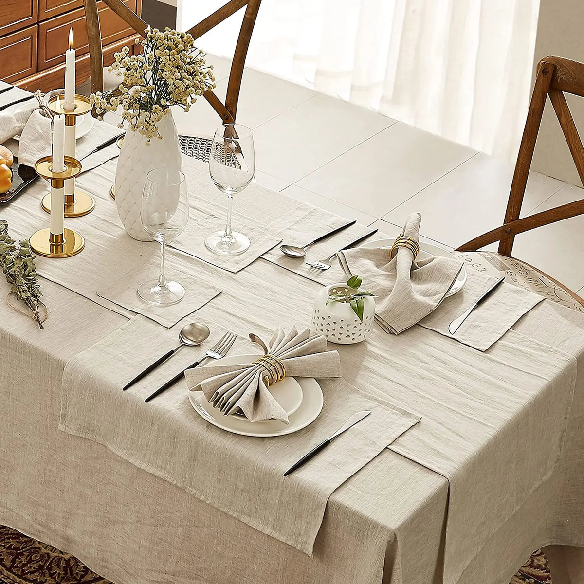 Linen Tablecloth in Six Colors | Four Rectangular Sizes from 39 to 118 Inches | Keeps a Dining Table Covered and Clean