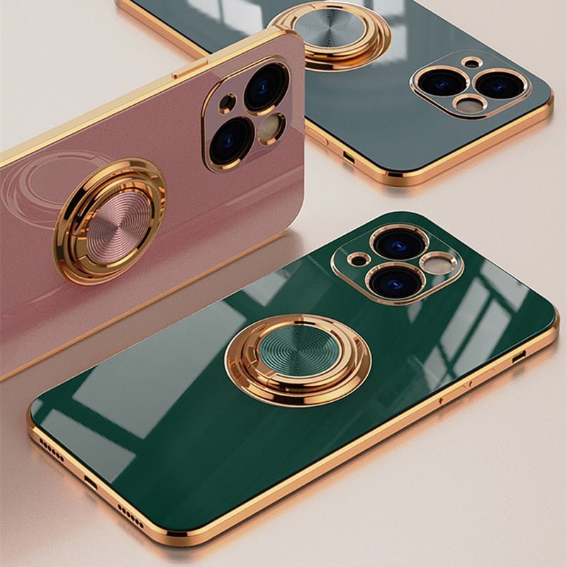 Phone Case with Rotating Metal Ring Stand | Magnetic Back for Car Mounts | 16 iPhone Models, 5 Colors