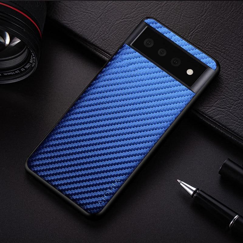Thin Carbon Look Phone Case for Google Pixel 6 to 8 Pro | Grippy Finish, Open Camera Cutout | Black, Blue, Red or Brown
