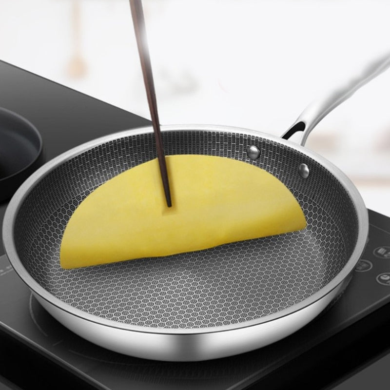 Stainless Steel Frying Pan with a Honeycomb Non Stick Surface | Even Heat on Gas, Induction or Ceramic | Kitchen Cooking Tools