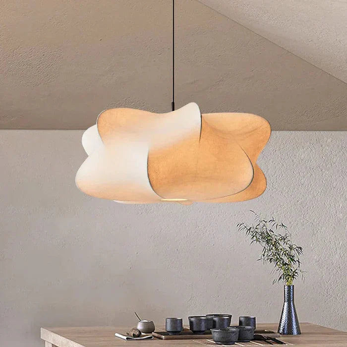 Silk Pendant Lamp with Wabi Sabi Design | Organic Sculptural Shade | Soft Diffused Lighting for Living Rooms and Lounges