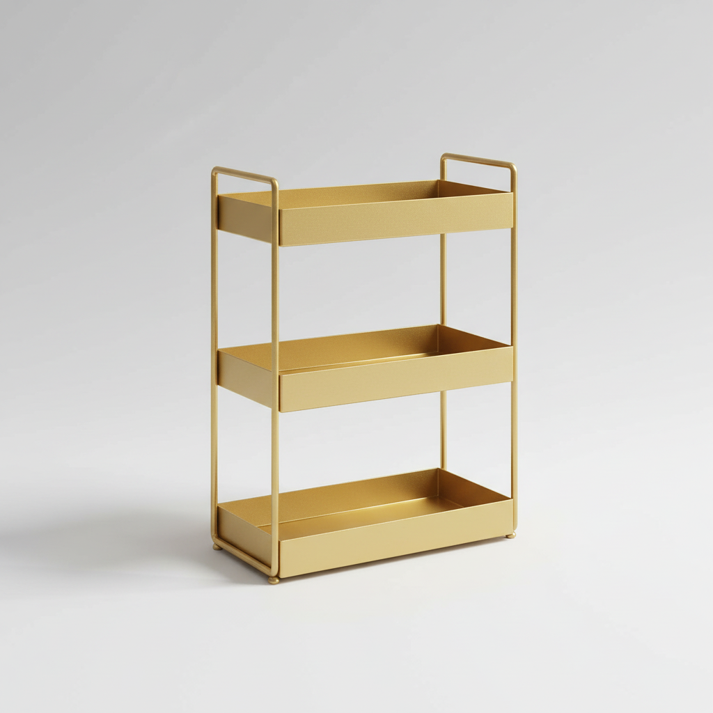 Gold Metal Bathroom Organizer Tray with Raised Handles | Non-Slip Counter Caddy for Bottles and Jars | Compact Format